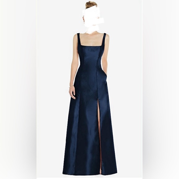 Alfred Sung Midnight Blue Sleeveless Square-Neck
Princess Line Gown with Pockets - Picture 1 of 2